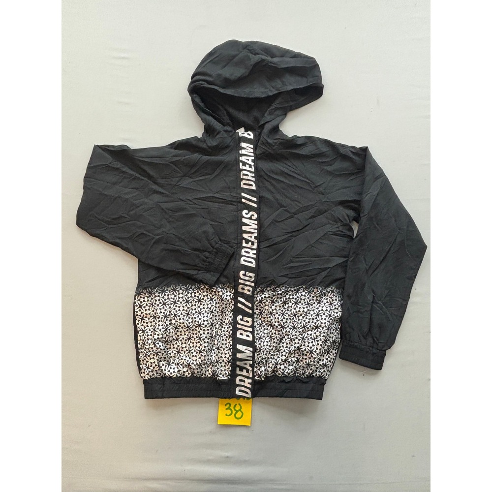Ideology Girls Big Dreams Graphic Windbreaker Hooded Jacket Black White Medium